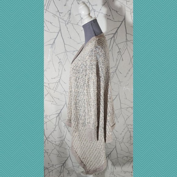 Kimchi Blue Beige Speckled Knit Open Front Waterfall Cardigan - Picture 3 of 5